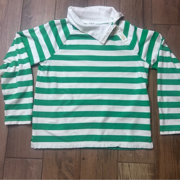 J. Crew Tops - J Crew  Women’s Wide Striped Top Green Funnel Neck Lightweight Sweatshirt Size S